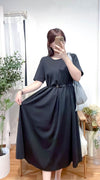 （ V Pleated Dress 裙身顯瘦車褶設計日常連身裙/ DS9631 （black sold out)
