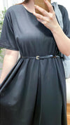 （ V Pleated Dress 裙身顯瘦車褶設計日常連身裙/ DS9631 （black sold out)