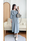 [限量現貨回歸]  Audrey, Dress 淡藍輕優雅Casual入肩線領口連身裙/DS9643