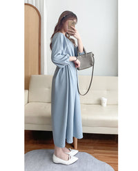 [限量現貨回歸]  Audrey, Dress 淡藍輕優雅Casual入肩線領口連身裙/DS9643