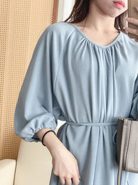 [限量現貨回歸]  Audrey, Dress 淡藍輕優雅Casual入肩線領口連身裙/DS9643