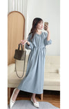 [限量現貨回歸]  Audrey, Dress 淡藍輕優雅Casual入肩線領口連身裙/DS9643