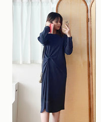 <<✈️𝔽𝔸𝕊𝕋 ℝ𝔼𝕊𝕋𝕆ℂ𝕂 best>> Navy Twist 深藍色側扭紋舒適棉質連身裙, Dress/ DS9356