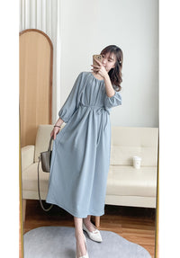 [限量現貨回歸]  Audrey, Dress 淡藍輕優雅Casual入肩線領口連身裙/DS9643