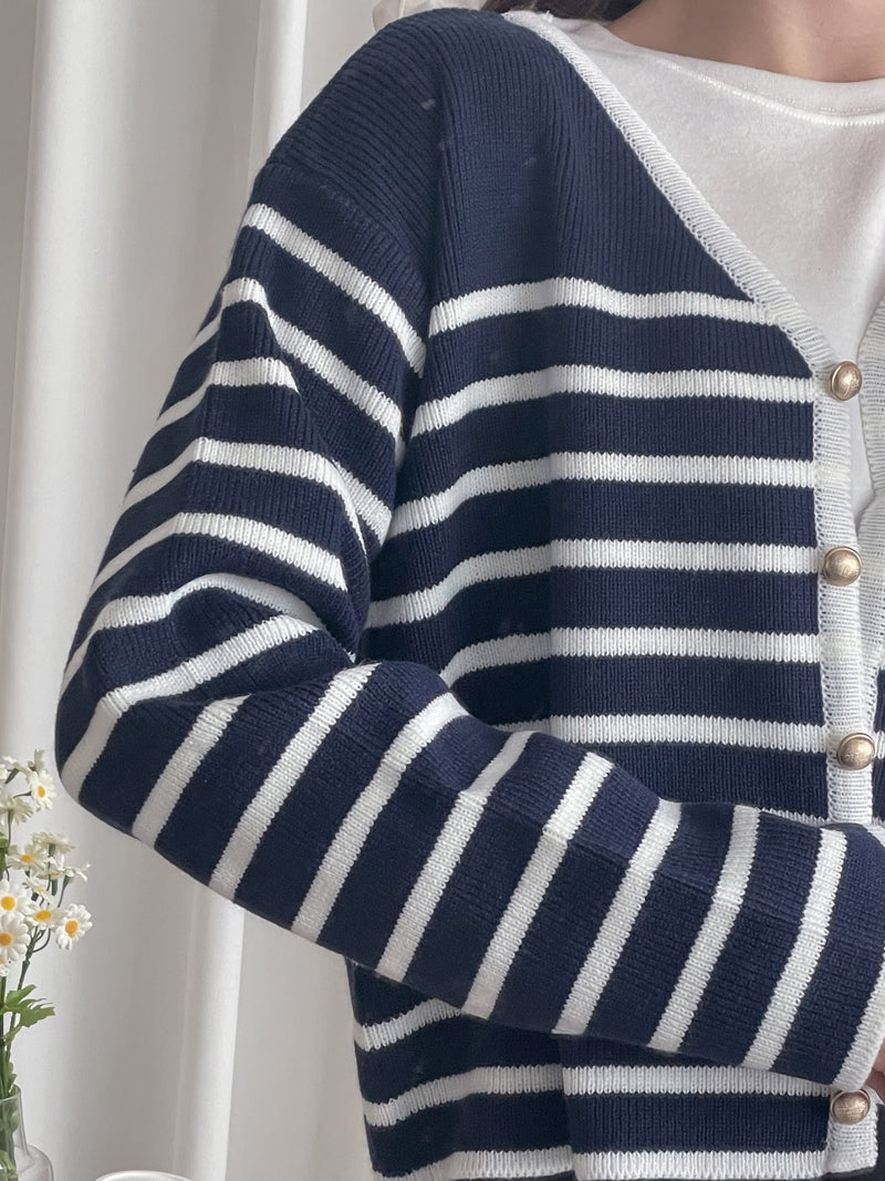 French Stripe Cardigan 法式精緻條紋金鈕小外套/ CD8141