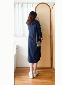 <<✈️𝔽𝔸𝕊𝕋 ℝ𝔼𝕊𝕋𝕆ℂ𝕂 best>> Navy Twist 深藍色側扭紋舒適棉質連身裙, Dress/ DS9356
