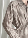 Check Side Dress 啡色小格側修腰恤衫連身裙/ DS9796