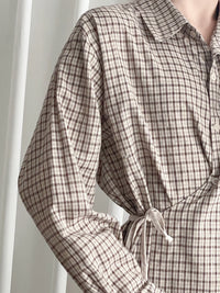 Check Side Dress 啡色小格側修腰恤衫連身裙/ DS9796