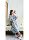[限量現貨回歸]  Audrey, Dress 淡藍輕優雅Casual入肩線領口連身裙/DS9643