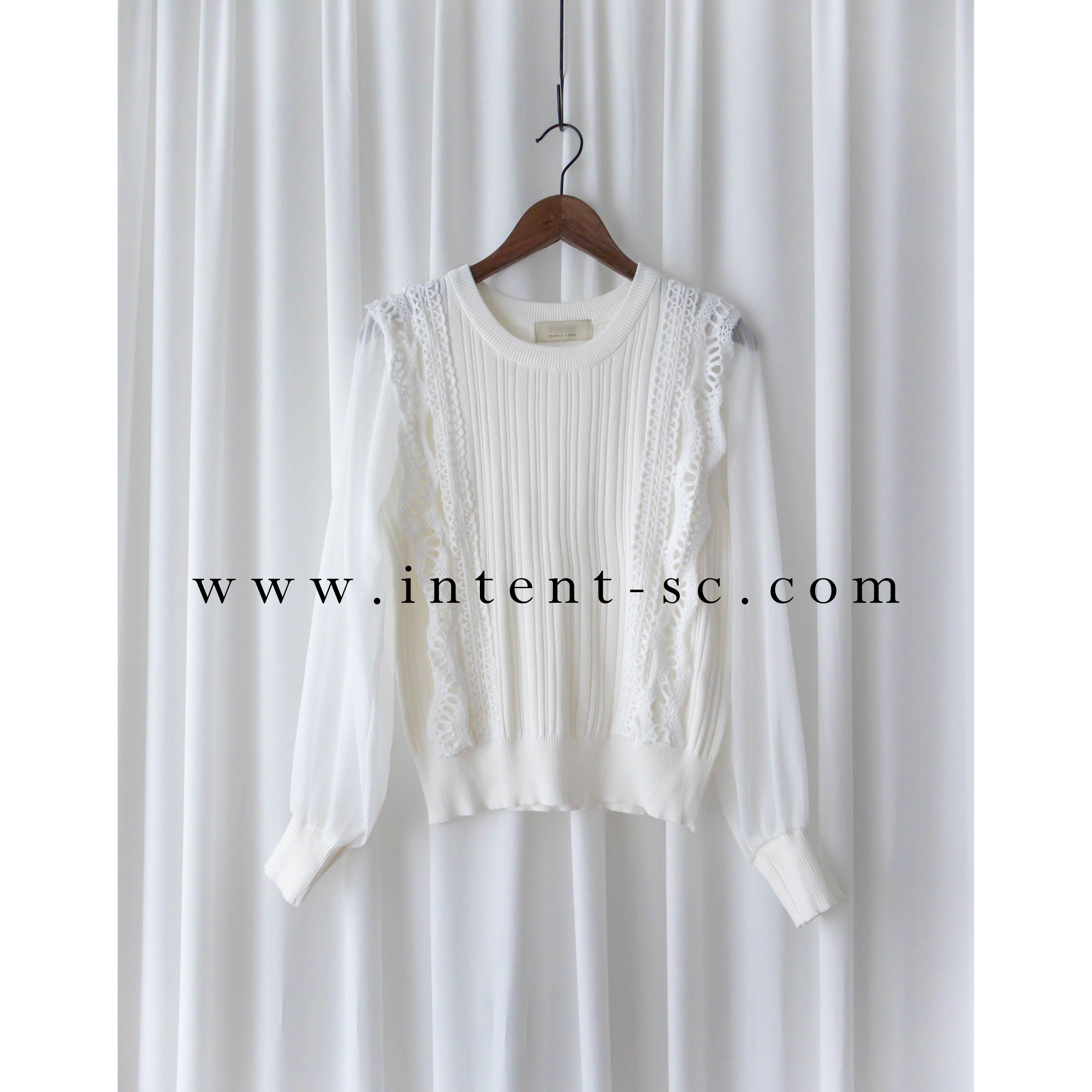 White Lace 白色精緻通花邊拼雪紡手袖線衫, Top/ TP8889