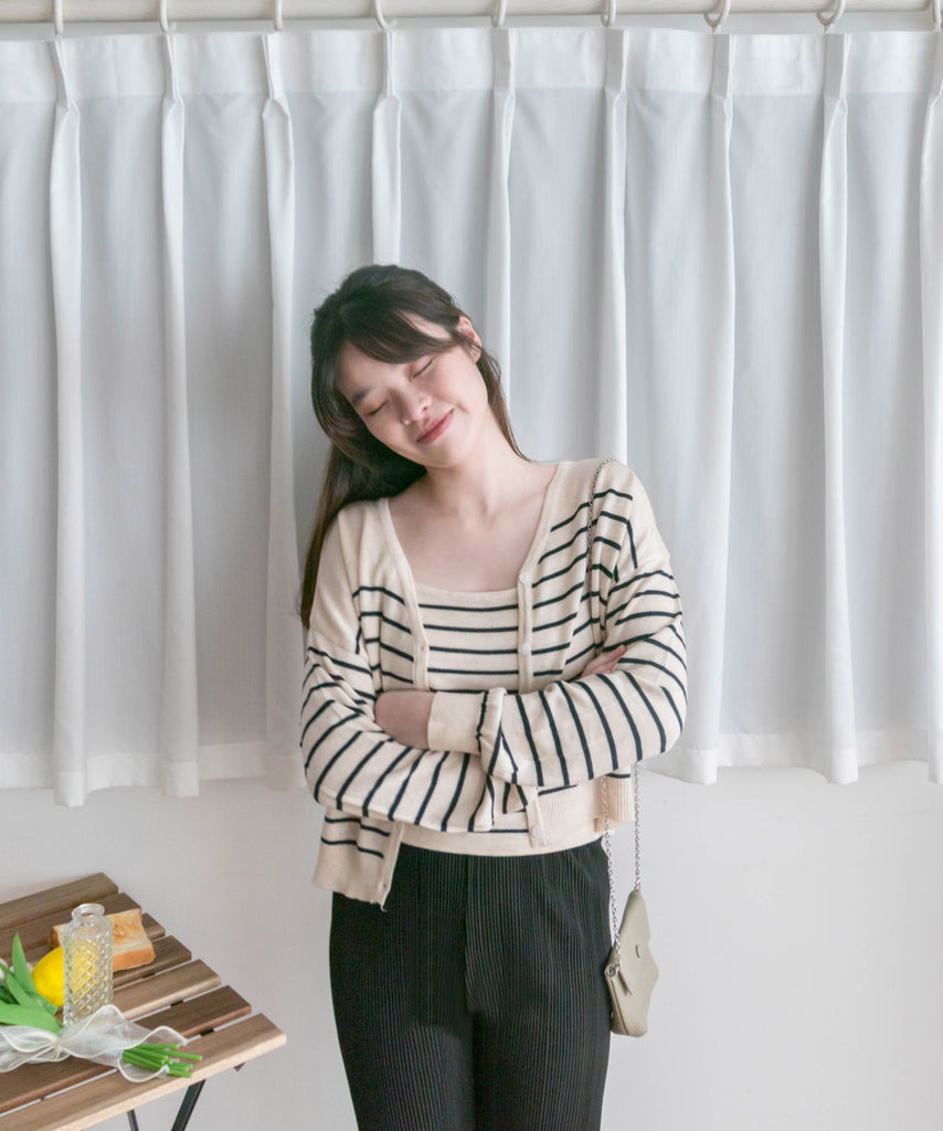 Stripe Set 棉線料平領吊帶連外套, Set/ TP8902 (ivory sold out)