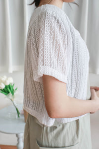 Hollow 幾何織紋排鈕扣百搭微短, Top or Outer/ TP8878 （black sold out)