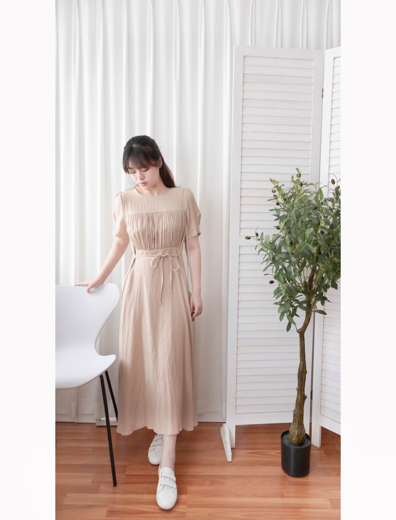 Romantic Elegance 皺褶衣身顯瘦腰封搖曳裙擺連身裙, Dress/ DS9293 (pink sold ould)