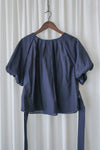 Pleated Tie-waist Top 簡約光澤深藍綁帶上衣/ TP9169