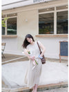 Front Twist Dress 杏色前綁帶簡約連身裙/ DS9972