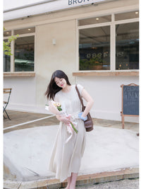 Front Twist Dress 杏色前綁帶簡約連身裙/ DS9972