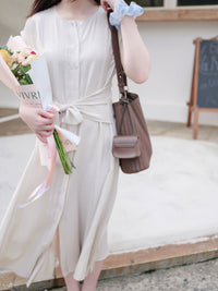 Front Twist Dress 杏色前綁帶簡約連身裙/ DS9972