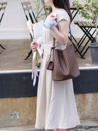 Front Twist Dress 杏色前綁帶簡約連身裙/ DS9972