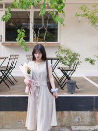 Front Twist Dress 杏色前綁帶簡約連身裙/ DS9972