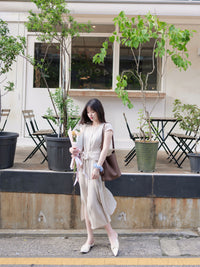 Front Twist Dress 杏色前綁帶簡約連身裙/ DS9972