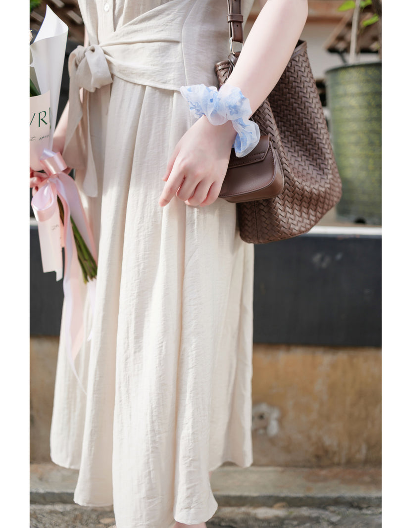 Front Twist Dress 杏色前綁帶簡約連身裙/ DS9972
