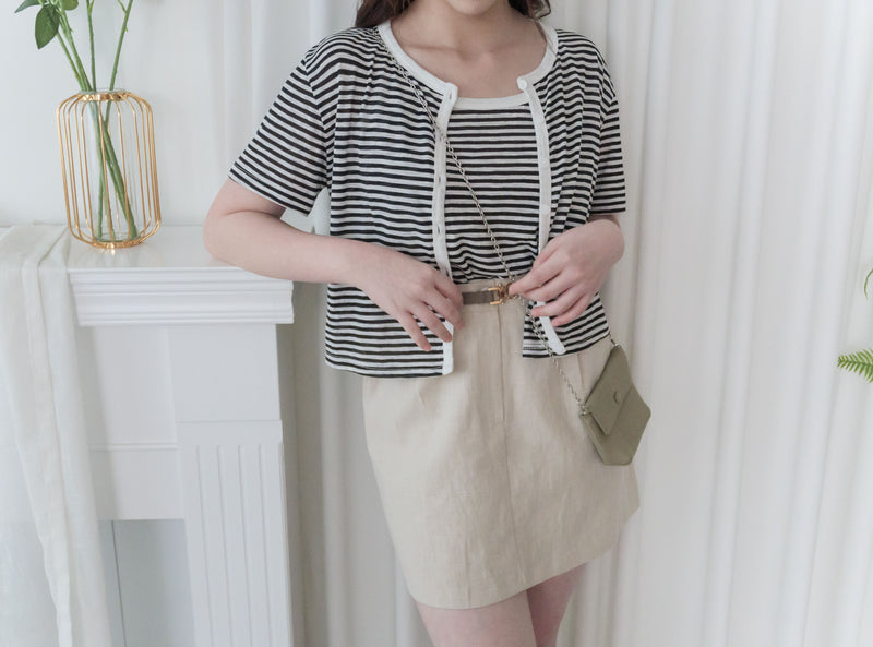 A-Line 杏色顯長腿麻棉微A形半裙, Skirt/ SK8824