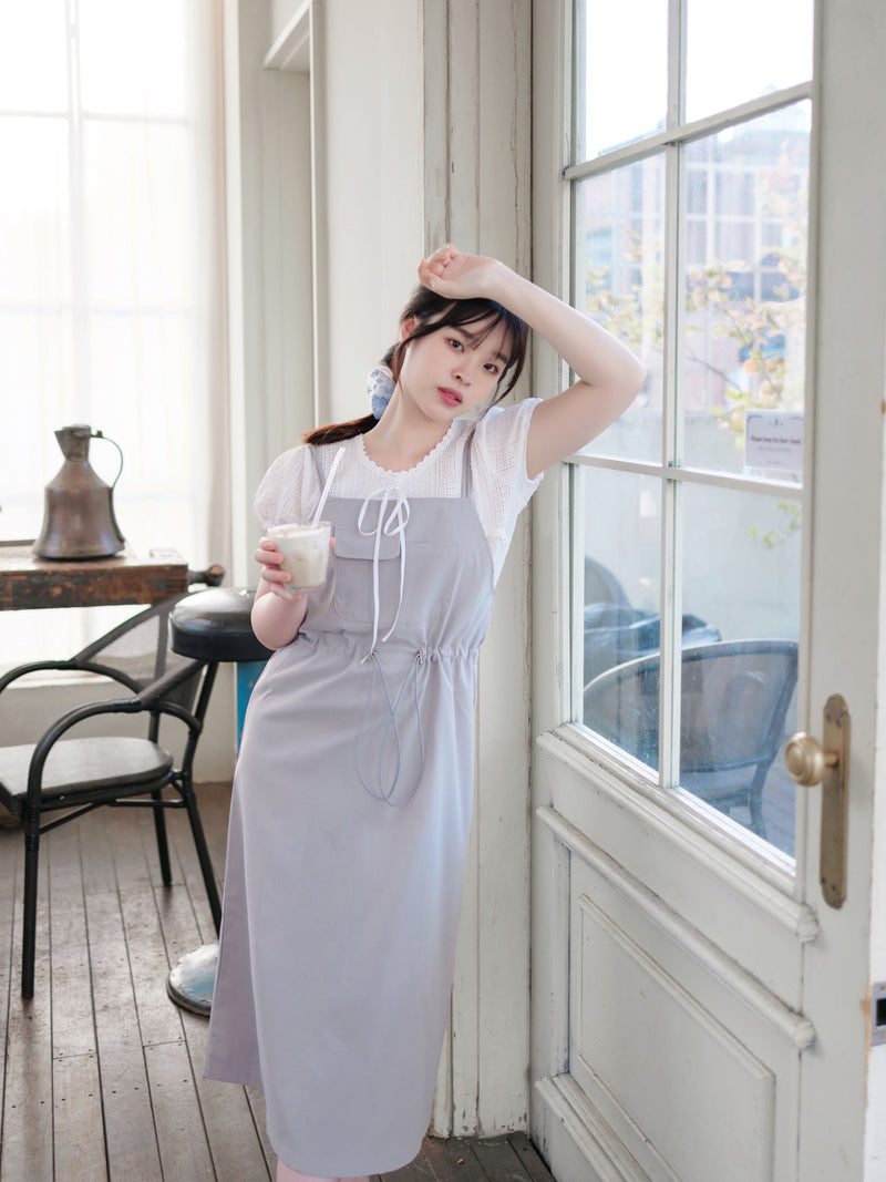 Adjustable Jumpskirt Dress 隨性前口袋抽繩雙吊帶裙/ DS9971