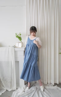 （肩帶可調) Denim 牛仔口袋多層吊帶裙, Dress/ DS9569