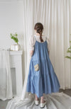 （肩帶可調) Denim 牛仔口袋多層吊帶裙, Dress/ DS9569