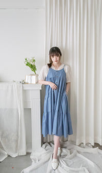 （肩帶可調) Denim 牛仔口袋多層吊帶裙, Dress/ DS9569