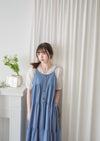 （肩帶可調) Denim 牛仔口袋多層吊帶裙, Dress/ DS9569