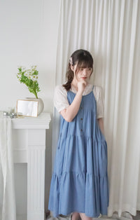 （肩帶可調) Denim 牛仔口袋多層吊帶裙, Dress/ DS9569