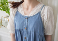 （肩帶可調) Denim 牛仔口袋多層吊帶裙, Dress/ DS9569