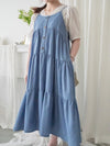 （肩帶可調) Denim 牛仔口袋多層吊帶裙, Dress/ DS9569