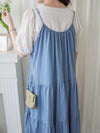 （肩帶可調) Denim 牛仔口袋多層吊帶裙, Dress/ DS9569