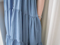 （肩帶可調) Denim 牛仔口袋多層吊帶裙, Dress/ DS9569