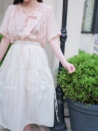 Stripe Ribbon Skirt 法式條紋層次長裙/ SK8903