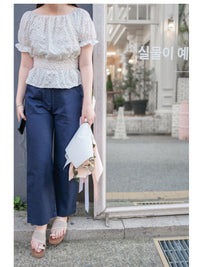 Textured Floral Shirring Top 輕柔印花壓紋荷葉邊上衣/ TP9179