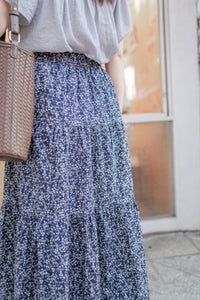 Floral Tiered Skirt 深藍漫步手繪碎花層次長裙/ SK8905