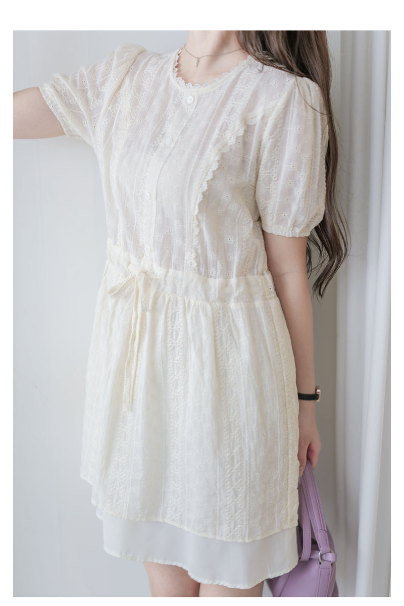 Lace Chiffon Dress 蕾絲膝上雙層連身裙/ DS9959
