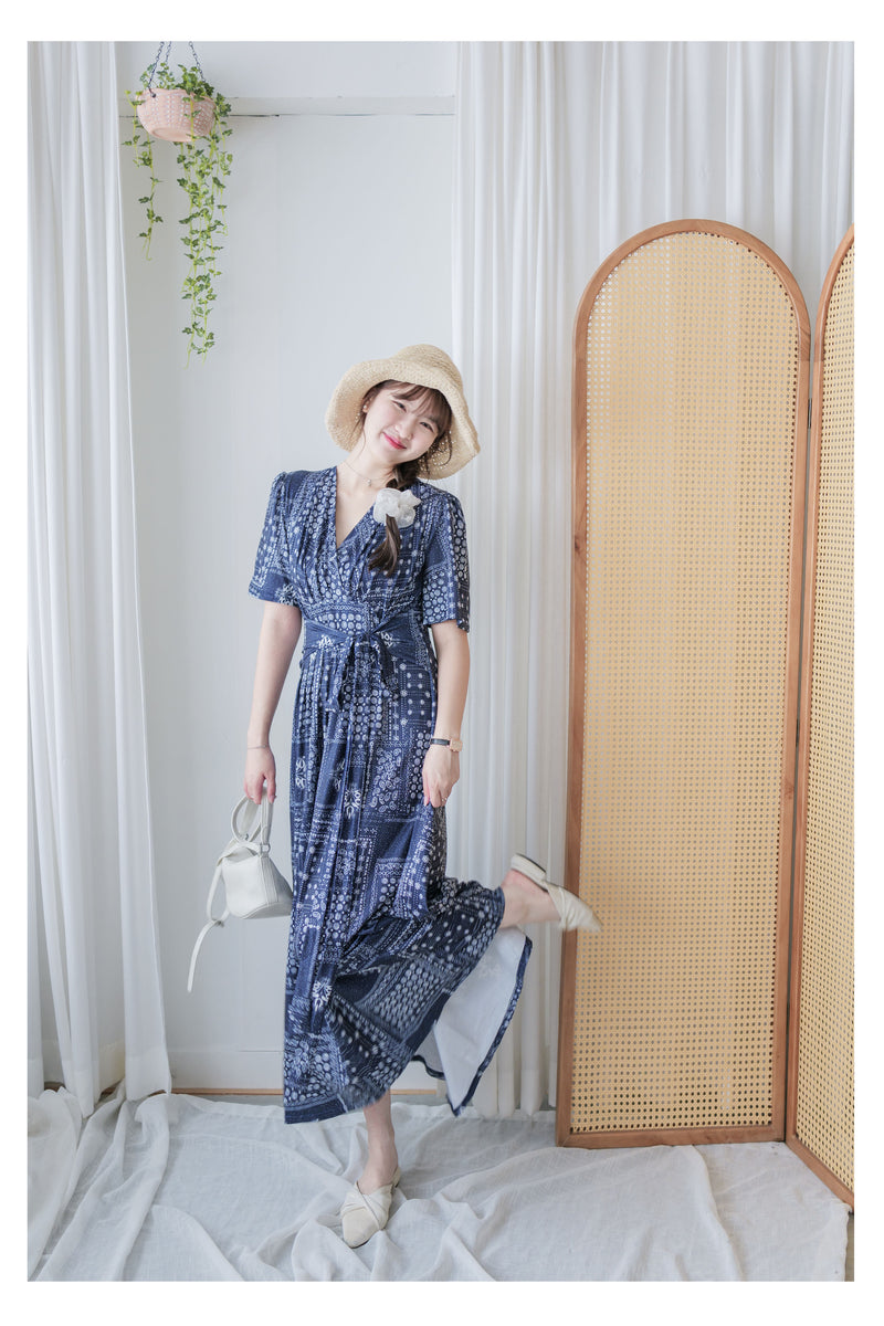 Ethnic Dress 防皺彈性幾何圖案連衣裙/ DS9958 (white sold out)