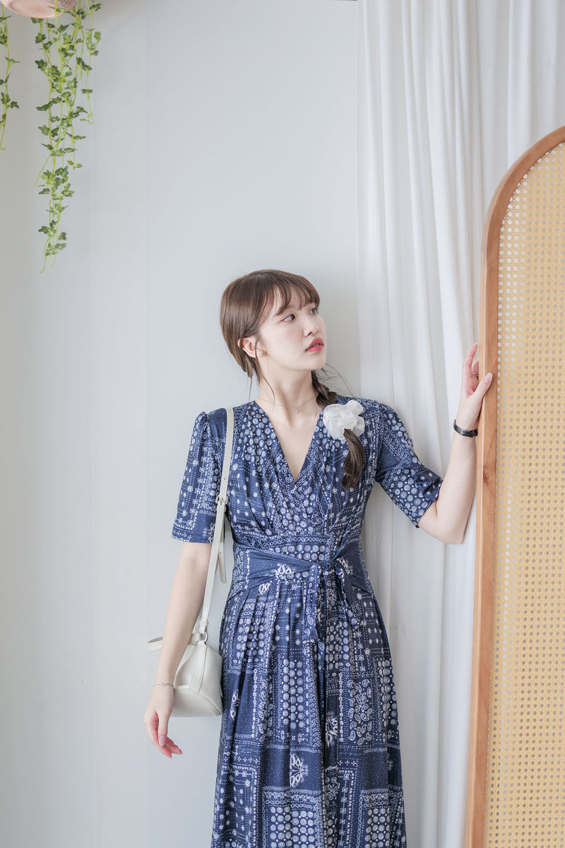 Ethnic Dress 防皺彈性幾何圖案連衣裙/ DS9958 (white sold out)