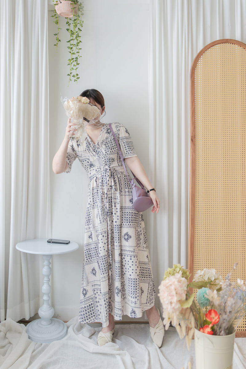 Ethnic Dress 防皺彈性幾何圖案連衣裙/ DS9958 (white sold out)