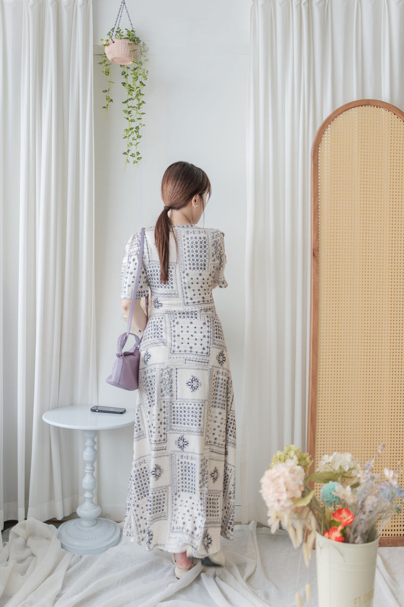 Ethnic Dress 防皺彈性幾何圖案連衣裙/ DS9958 (white sold out)