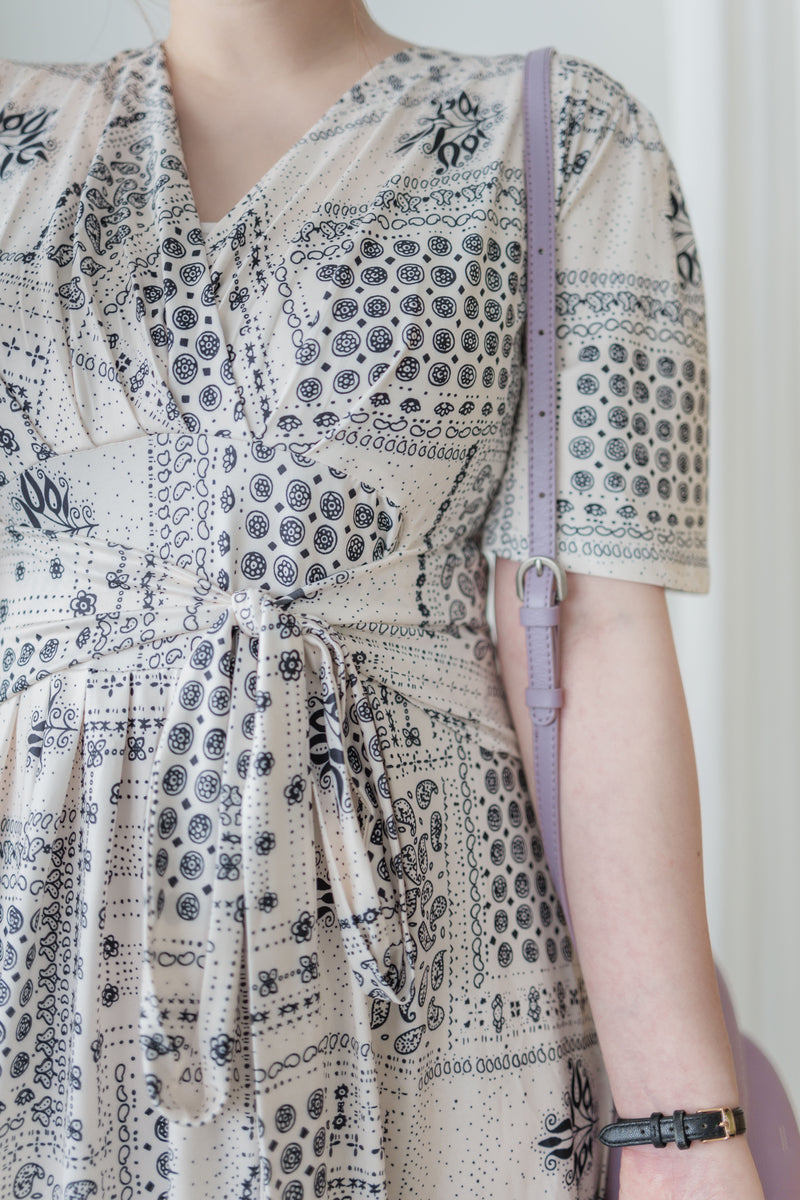 Ethnic Dress 防皺彈性幾何圖案連衣裙/ DS9958 (white sold out)