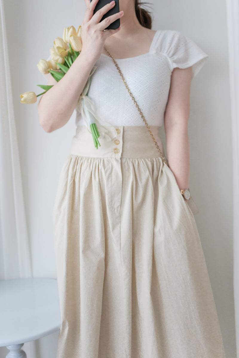 Button Skirt 腰封修腰設計口袋半裙/ SK8899 (black sold out)