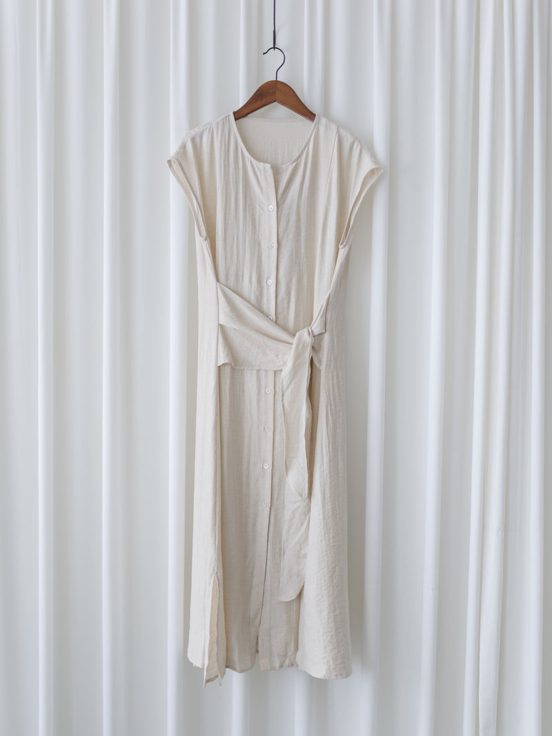 Front Twist Dress 杏色前綁帶簡約連身裙/ DS9972