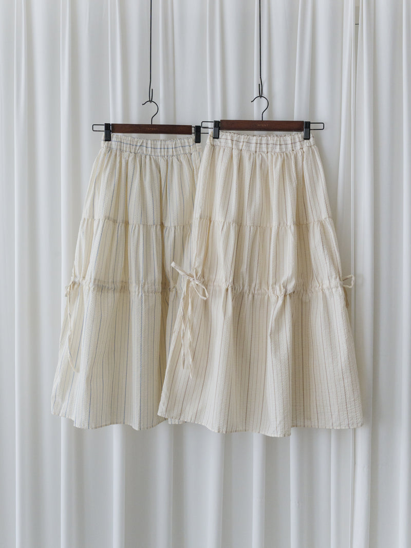 Stripe Ribbon Skirt 法式條紋層次長裙/ SK8903