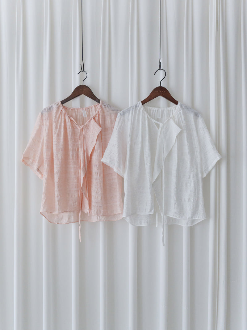 champagne Ribbon Blouse 輕柔質感繫帶紋理上衣/ BU9112