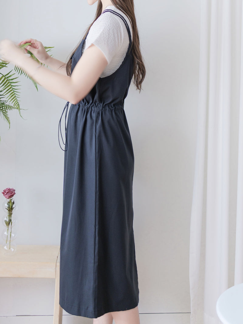 Adjustable Jumpskirt Dress 隨性前口袋抽繩雙吊帶裙/ DS9971